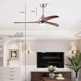 thumbnail image 3 of 52" Solid Wood Blades Ceiling Fan With Light with Remote Control, Noiseless Reversible Motor, 6 Speed ,3 Color , for Patio Living Room, Bedroom, Indoor.(Stain nickel + Walnut ), 3 of 16