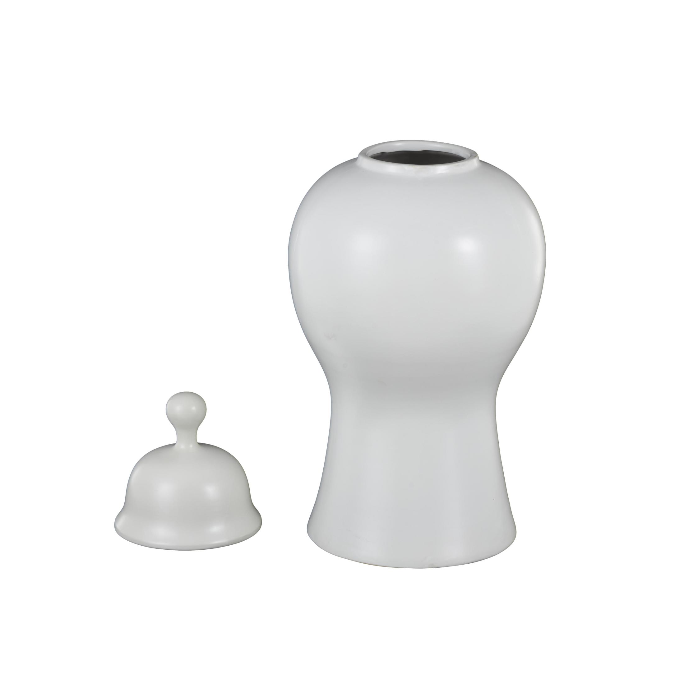 DecMode 12" x 25" White Ceramic Rounded Hourglass Decorative Jars with Lid and Ball Knob, 1-Piece