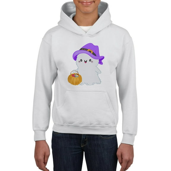 Fluffy Ghost W Pumpkin Hoodie Juniors -Image by Shutterstock, Medium