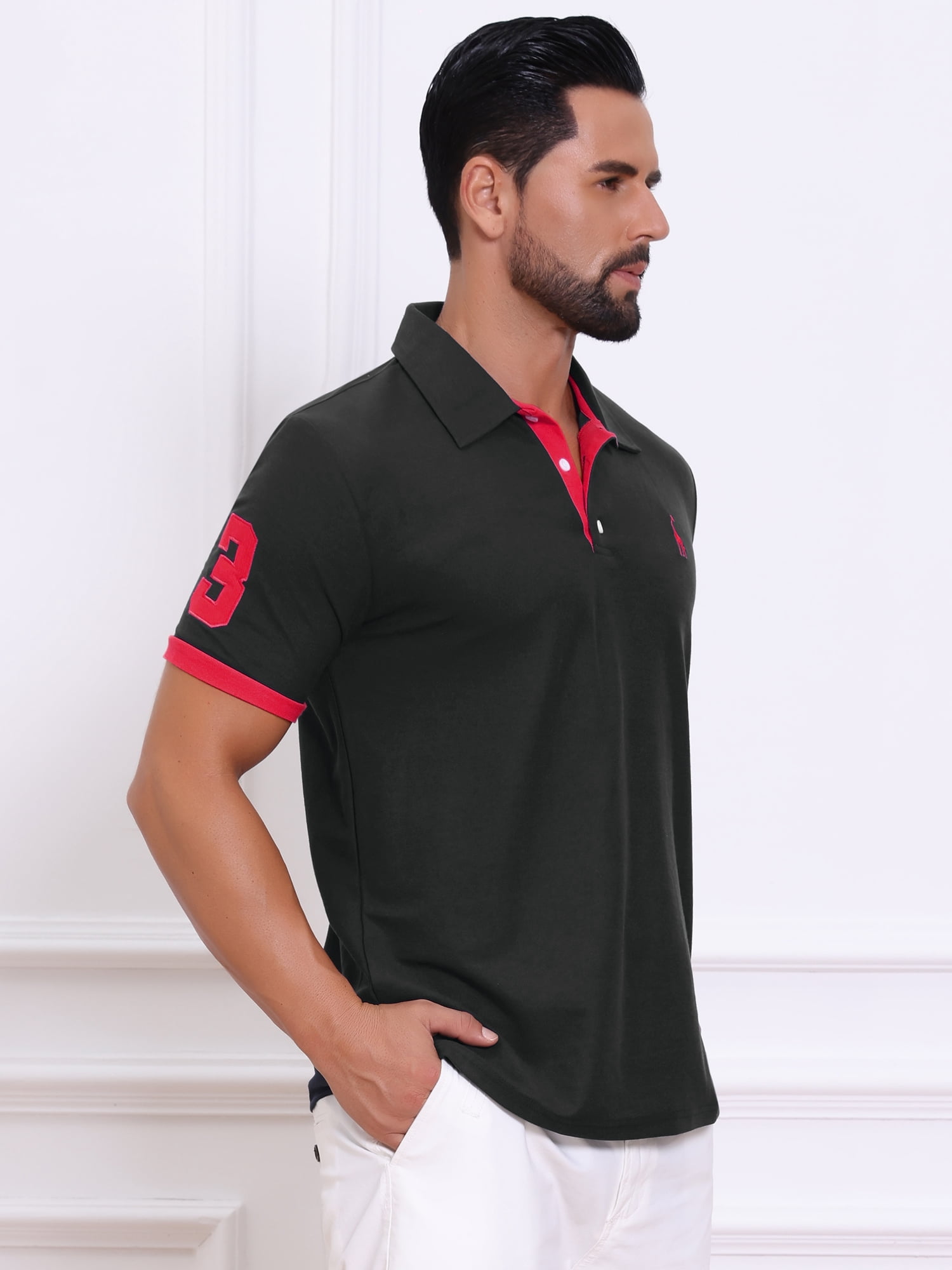 DARING DIVA Men's Pique Contrast Color Short Sleeve Golf Polo Shirts S Black