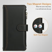 Case for MOTO G04S 4G Classic Leather Phone Case with Detachable Wrist Strap Zipper Pocket Card Holder Kickstand Support Wireless Charging Shockproof Cover