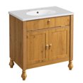 thumbnail image 4 of 30-inch Walnut Bathroom Vanity with Seashell Resin Sink, Flip-Up Storage & Soft-Close Doors - Compact Vanity for Small Bathrooms, Space Saving Design, 4 of 8