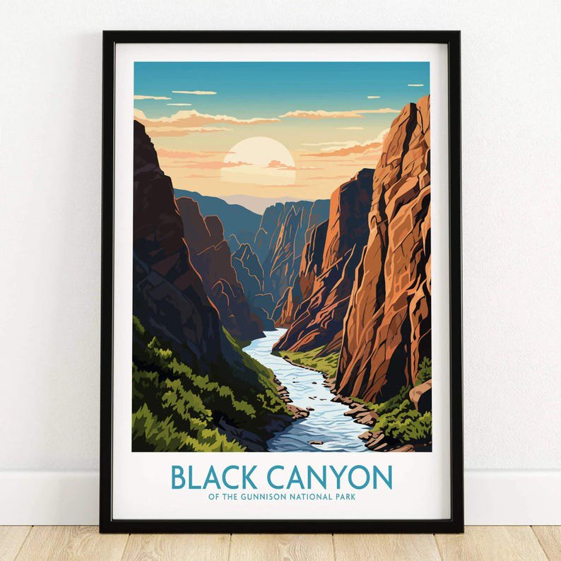 DailyMood Black Canyon of the Gunnison Colorado National Park Landscape Vintage Illustration Wall Art Poster Print Multicolor Retro Style