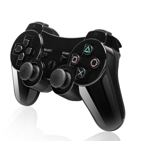 Wireless Controller for PS3, Wireless Controller Double Shock Gaming Controller 6-Axis Bluetooth Gamepad Joystick with Charging Cable for PS3 Controller, Black