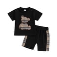 thumbnail image 3 of CAIVO Children Stylish Bear Embroidery Summer Outfit Sets For Toddlers Boys Girls Short Sleeve Striped Shorts Two Piece Playwear Classic Clothes Sets, 3 of 3