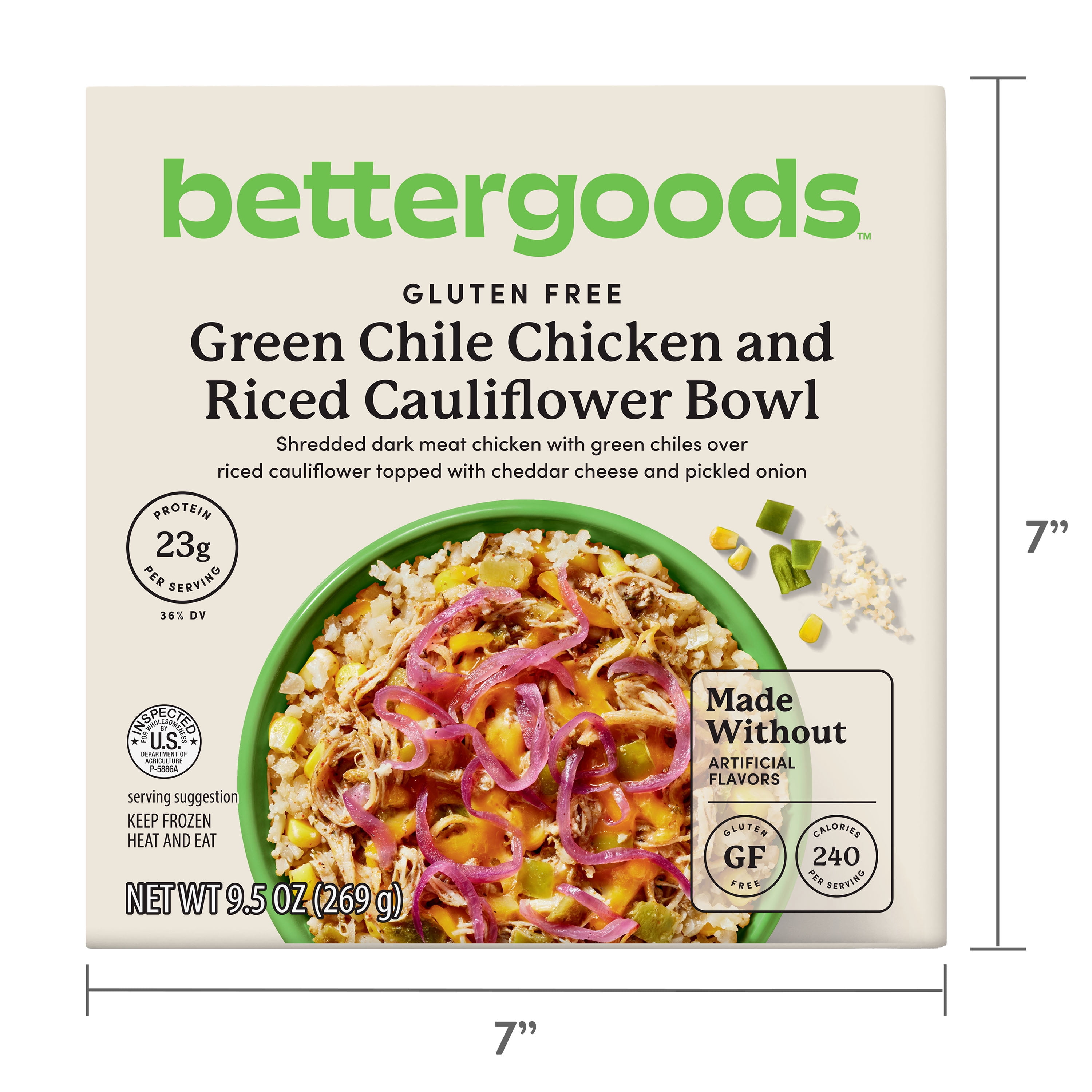 bettergoods Gluten-Free Green Chile Chicken and Riced Cauliflower Bowl, 9.5 oz
