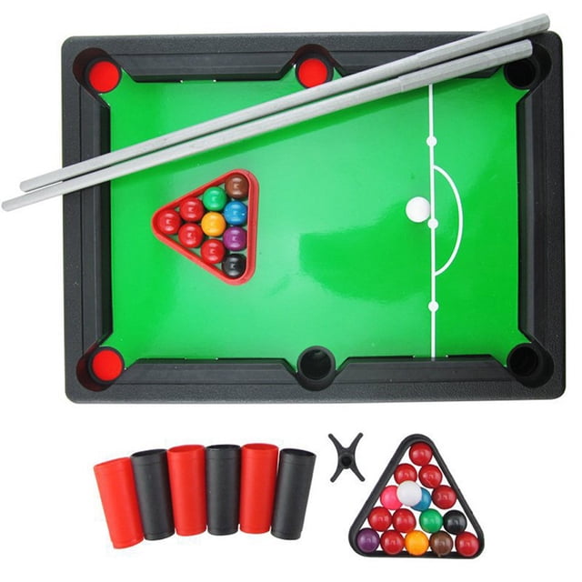 Mini Pool Table Game Set With 2 Sticks And 16 Balls 13X9.5X2.6In Green Plastic Desktop Billiards For Children Family Stress Relief Indoor Activity