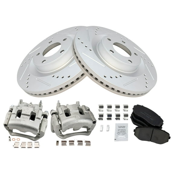 TRQ Front Performance Brake Pad & Rotor Kit Brake Caliper Brake Pads Brake Rotors Set Ceramic Vented Premium G-Coated Fits Select 2007-2014 Ford Edge 2007-2015 Lincoln MKX