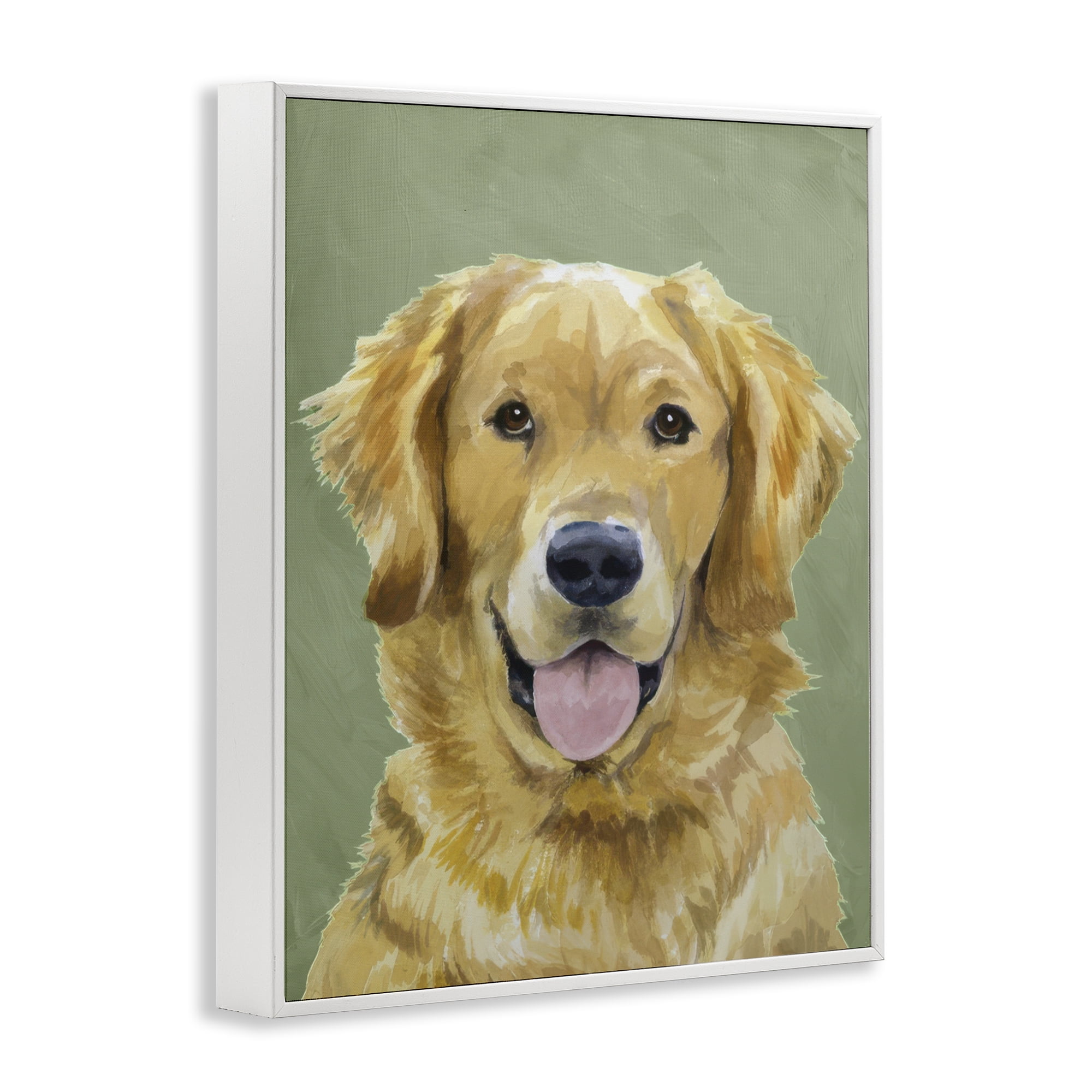 Stupell Industries Smiling Golden Retriever Portrait White Framed Giclee Art, design by Lil' Rue