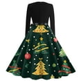 thumbnail image 4 of Christmas Dresses for Women Women's Christmas Printed Long Sleeve Round Neck Plus Size Evening Prom Dresses for Formal Christmas Party,Dark Green,L, 4 of 5