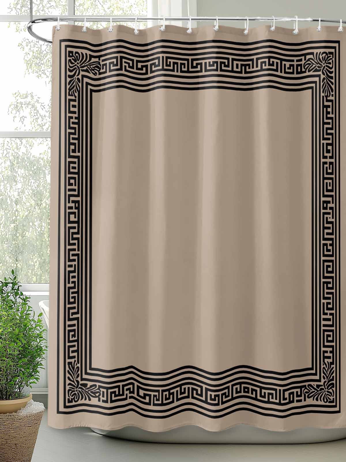 nqOlkjepod Black Brown Greek Key Shower Curtain, Waterproof Shower Curtains for Bathroom, Geometric Greece Ancient Farmhouse Geo Washable Fabric Bathtub Curtain Set Bath Decor with 12 Hooks 48"x72"
