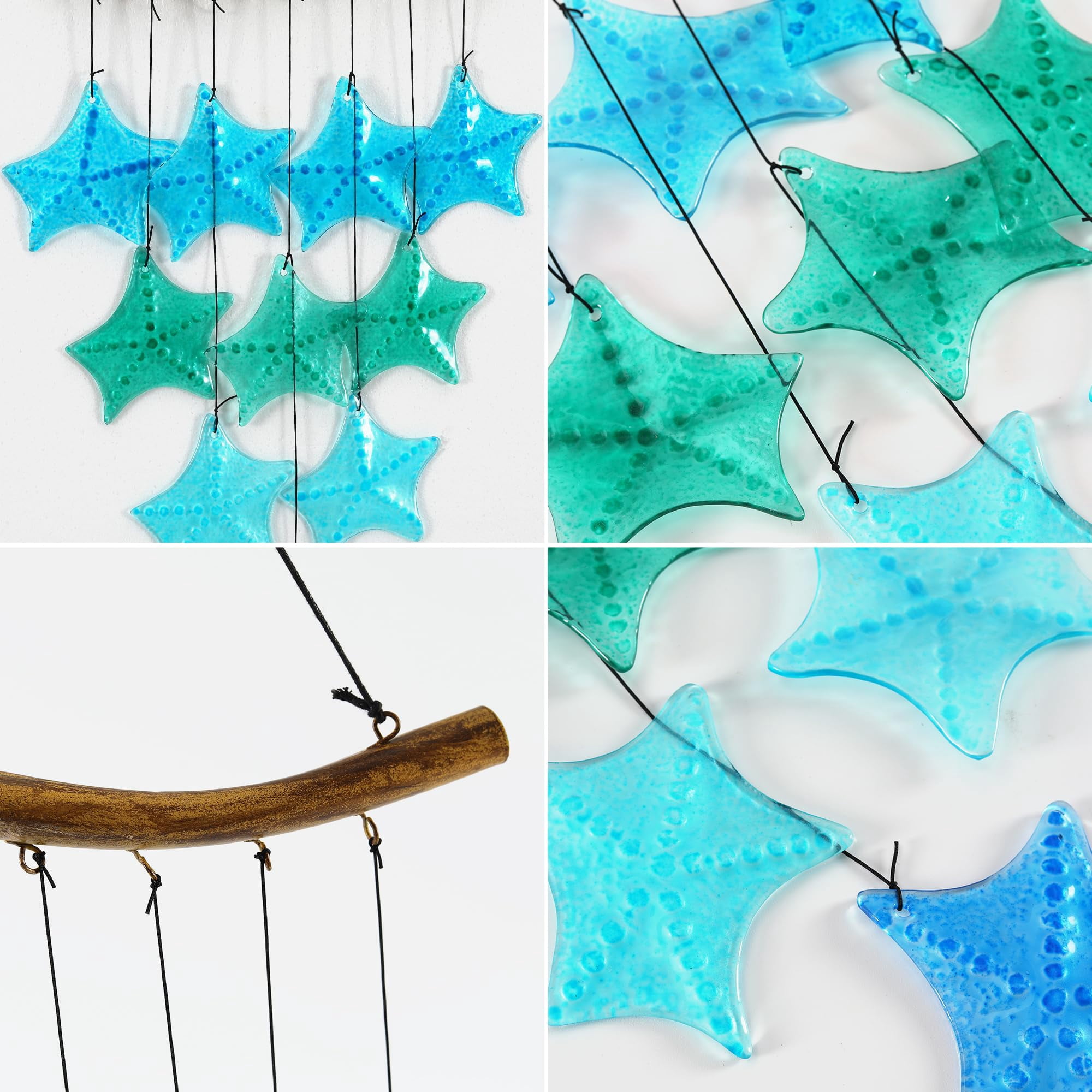 Wind Chimes Outdoor,Blue Starfish Sea Glass Wind Chime Outside,Memorial Wind Chimes for Loss of Loved One, Sympathy Wind Chimes,29inch Large Wind Chimes for Porch Patio & Garden Nautical Decor