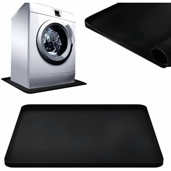 27×27inch Washer Drain Pan Silicone Mat, With Raised Edge Washing Machine Silicone Mat, Multi-function Non Slip, Soft Foldable Portable Waterproof Pad（black）