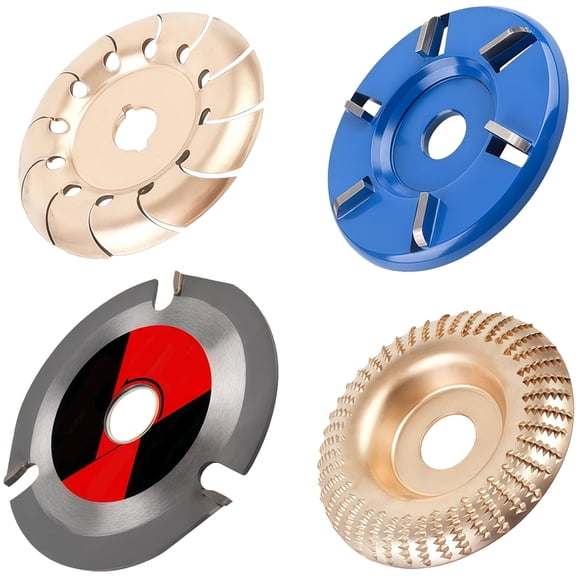 4 Pcs Wood Carving and Grinding Disc Set for Angle Grinder, Includes Blue, Gold, Copper, and Silver Discs, 3.54in (90mm) to 4.53in (115mmé”›? Ideal for Woodworking, Paint Removal, and Material Cutting