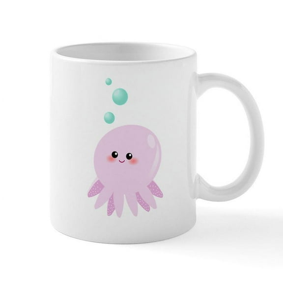 CafePress - Cute Pink Octopus Mug - 11 oz Ceramic Mug - Novelty Coffee Tea Cup