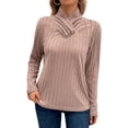 thumbnail image 3 of Hibeli Women Solid Color Button Heap Collar Long Sleeve Ribbed Knitwear Sweater, 3 of 7