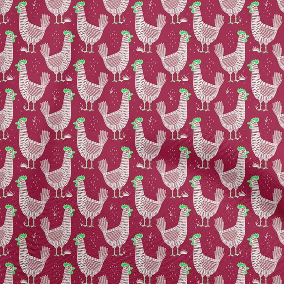 oneOone Polyester Spandex Magenta Fabric Rooster Cock Quilting Supplies Print Sewing Fabric By The Yard 56 Inch Wide-6I