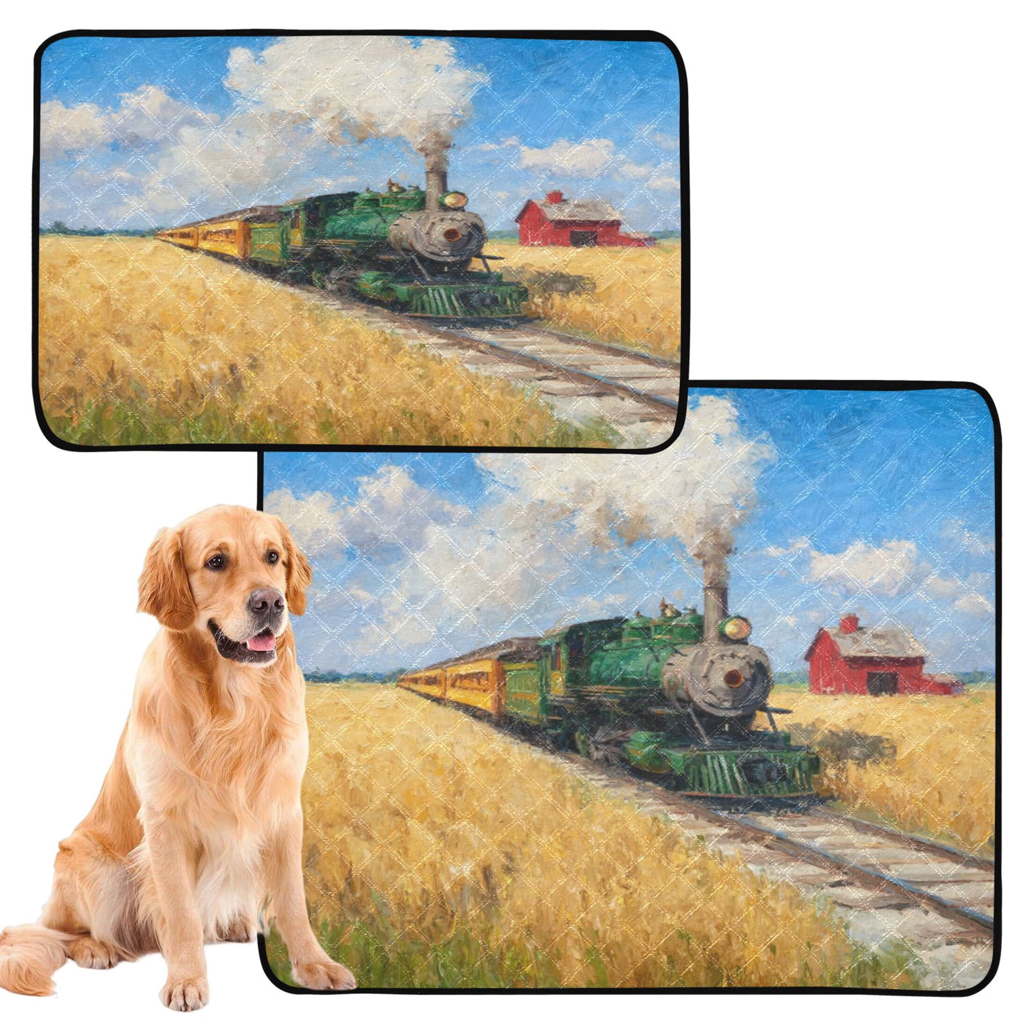 IAUYY Washable Pee Pads for Dogs Smallx3 Absorbent and Leak-Proof Non-Slip Reusable Puppy Pee Pads for Dogs Applicable to Playpen Potty Crate Green Steam Engine