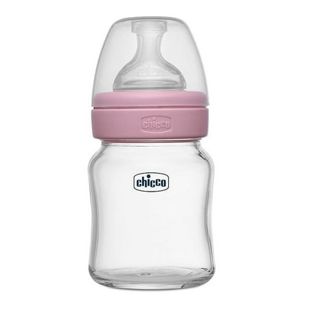 Chicco Well-Being Glass Feeding Bottle (120ml, Slow Flow, Pink)