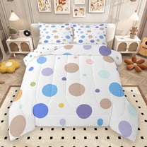 Manfei Kawaii Polka Dot Queen Comforter Set,Rainbow Geometric Circles Bedding Sets,Brown Blue White Bedding Comforter Set For Boys Kids,Microfiber Bedroom Decor Reversible,3 Pieces
