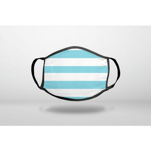 Blue & White Bold Horizontal Stripes - 3-Ply Reusable Soft Cloth Face Covering, Unisex, Cotton Inner Layer