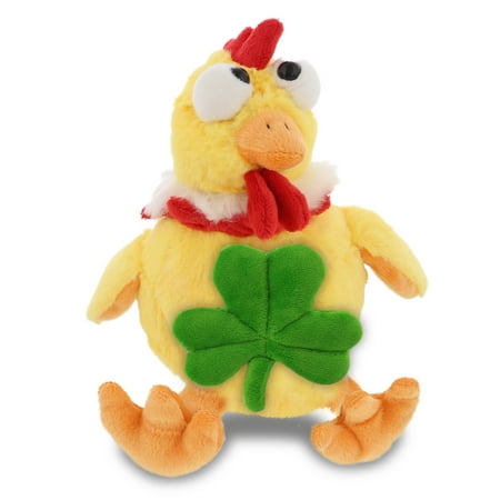 DolliBu Yellow Rooster Stuffed Animal with Green Plush Shamrock Cute Green Shamrock Plush Fun St Patricks Day Stuffed Animal Rooster Good Luck St Patricks Day Toys for Kids Baby - 10.5 Inches