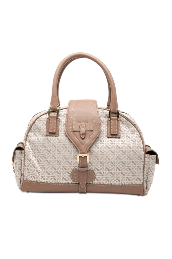 Pre-Owned LOEWE Anagram Handbag in Pink Beige and White Canvas Leather for Women (Good)