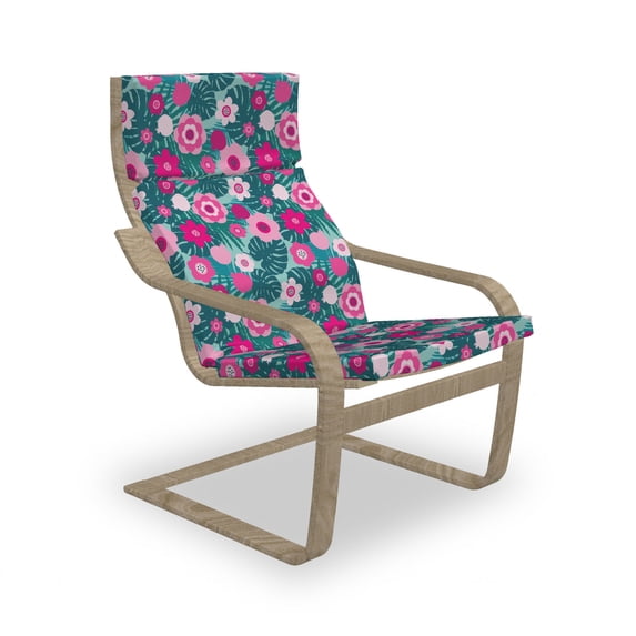 Floral Armchair Pad and Slipcover, Pattern of Monstera Leaf Pink Flowers Tropical Arrangement, 1 Piece Soft Cushion Replacement with Removable Cover, Pale Petrol Blue Teal, by Ambesonne