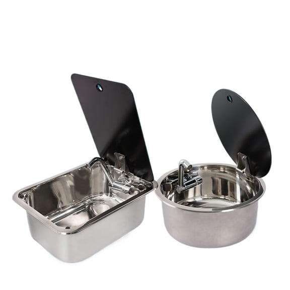 RV Sink Small Narrow Stainless Steel with Tempered Glass Cover Car Vessel 304 Stainless Steel Vegetable Washing Basin ,Lasting Durability