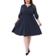 thumbnail image 1 of Vestidos de Talla Grande para Mujeres Agnes Orinda con Botón, Cuello en V con Muesca, Mangas Enrolladas, Cintura Elástica, Vestido Midi Casual con Bolsillo 3X Azul Marino, 1 of 5