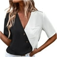 thumbnail image 1 of Hauts de Mode pour Femmes Été Manches Courtes Patchwork Sexy Blouse Décontractée, 1 of 4