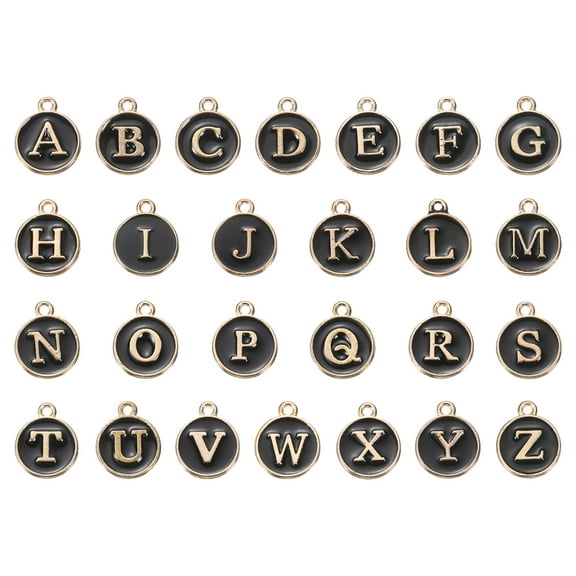 Alphabet A-Z Enamel Letter Charm Jewelry Charm Enamel Initial Charm Gold Black Pendant Charm, 52 Pack