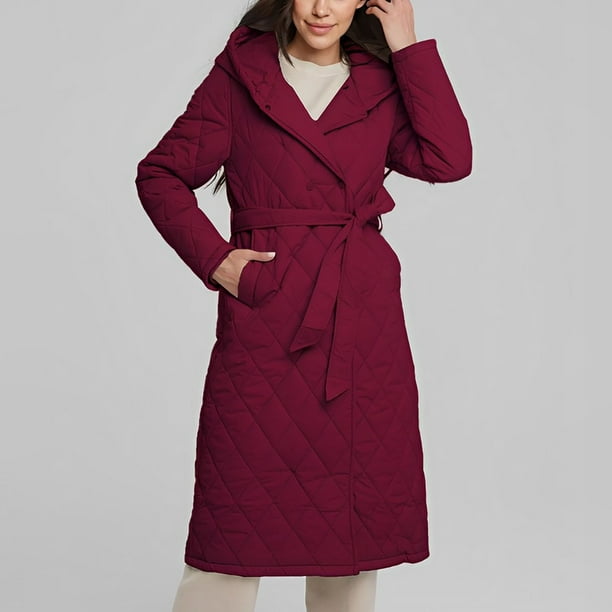 Chaquetas y abrigos casuales con capucha de manga larga Chaqueta acolchada larga para mujer Chaqueta de cintura cálida con capucha de manga larga Chaqueta acolchada informal holgada Abrigo para mujer