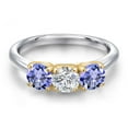 thumbnail image 3 of Gem Stone King 925 Silver and 10K Yellow Gold Lab Grown Diamond and Blue Tanzanite Engagement Ring for Women | 1.42 Cttw | Round 5MM | Gemstone April Birthstone | Size 5, 3 of 6