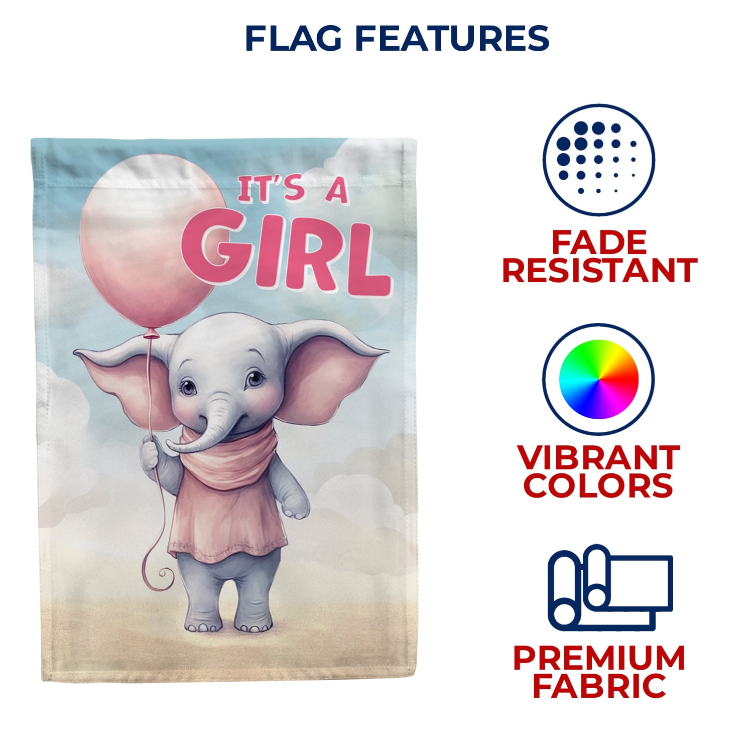 America Forever It's A Girl House Flag 28 x 40 inch Double Sided Elephant Balloons Baby Girl Flag for Baby Shower Birth Announcement Gender Reveal Newborn Baby Welcome Outdoor Yard Decoration