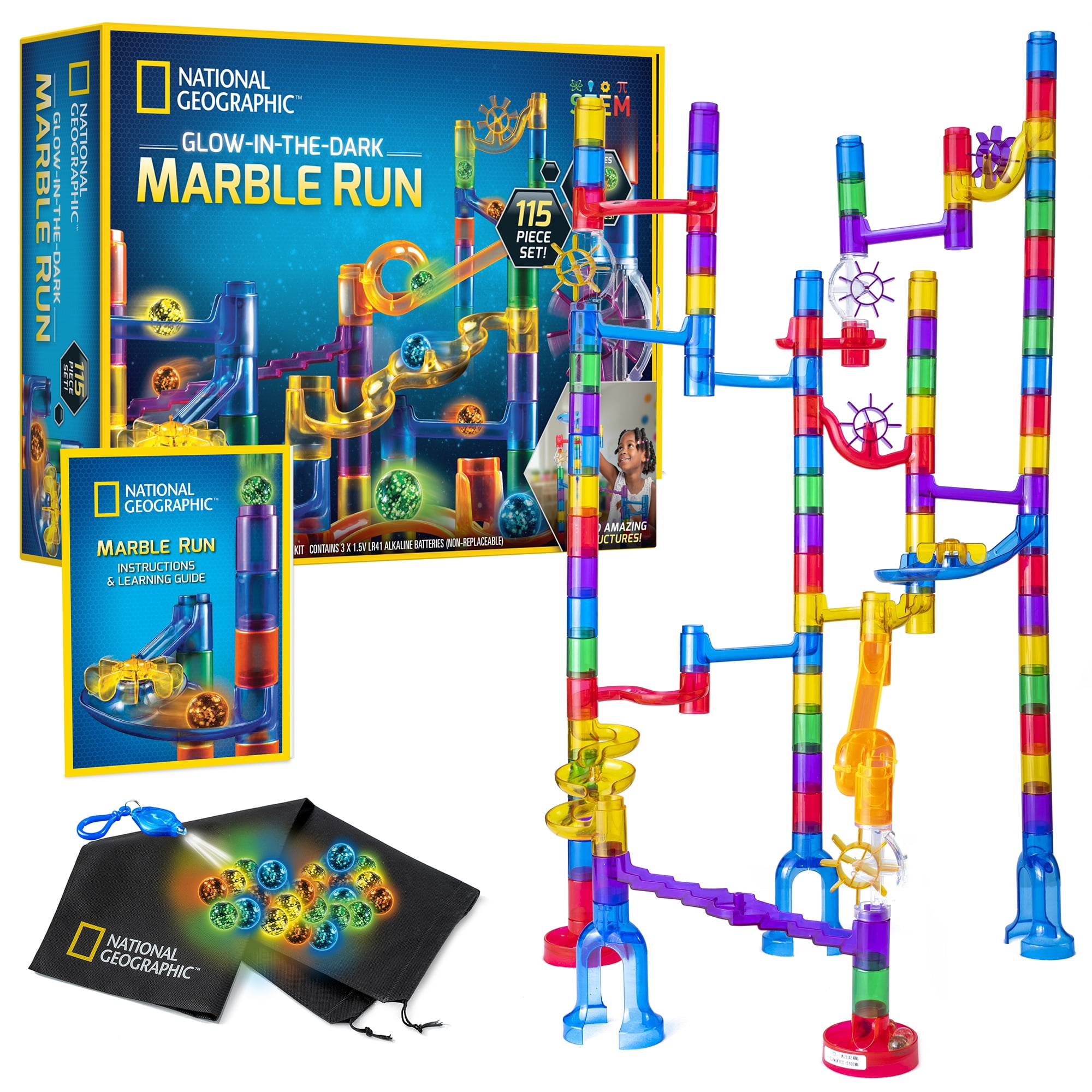Glowing Marble Race Tracks & Marble Maze Toys with 18 Glow in The Dark Glass Marbles Marble Run Construction Railway Gift for Girls & Boys SOMAN 152Pcs Marble Run Sets for Kids 