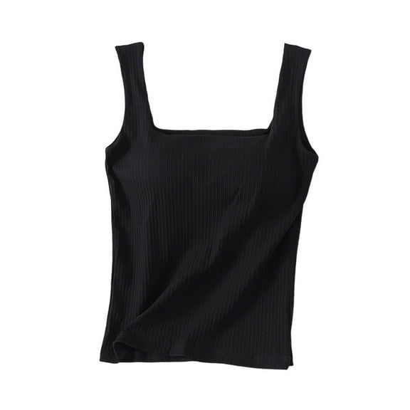 POIUYTR Women's Cotton Camisole Tank Top with Built-in Shelf Bra Workout Tank Tops for Women Square Neck Padded Crop Tops