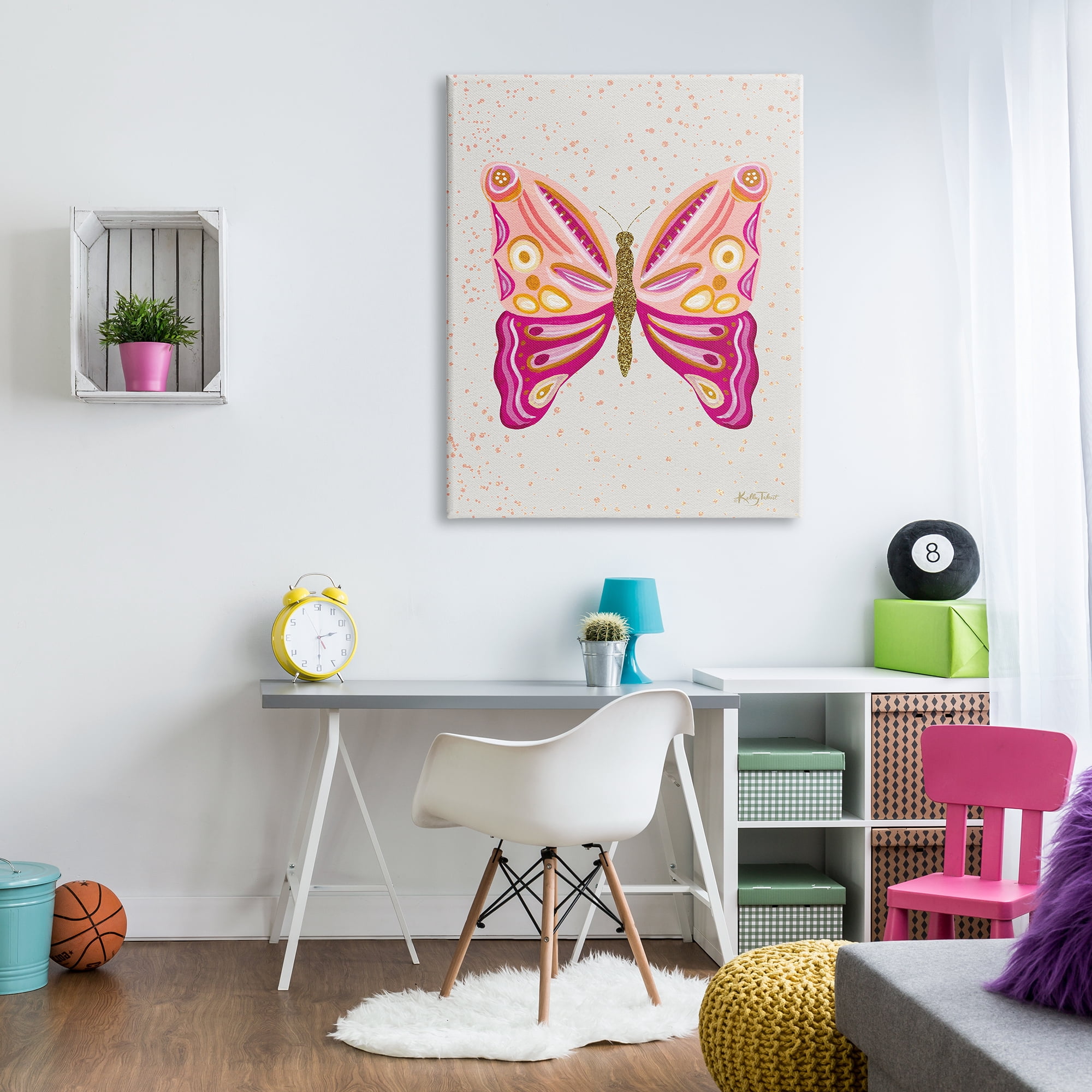 Stupell Industries Modern Glam Pink Butterfly Animals & Insects Painting Gallery Wrapped Canvas Art Print Wall Art, 36 x 48