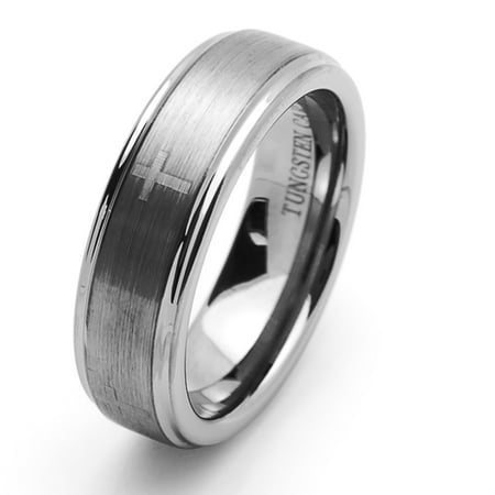 Men Women Tungsten Carbide Wedding Band Ring 7mm Comfort Fit Laser Engraved Cross Concaved Tungsten Ring