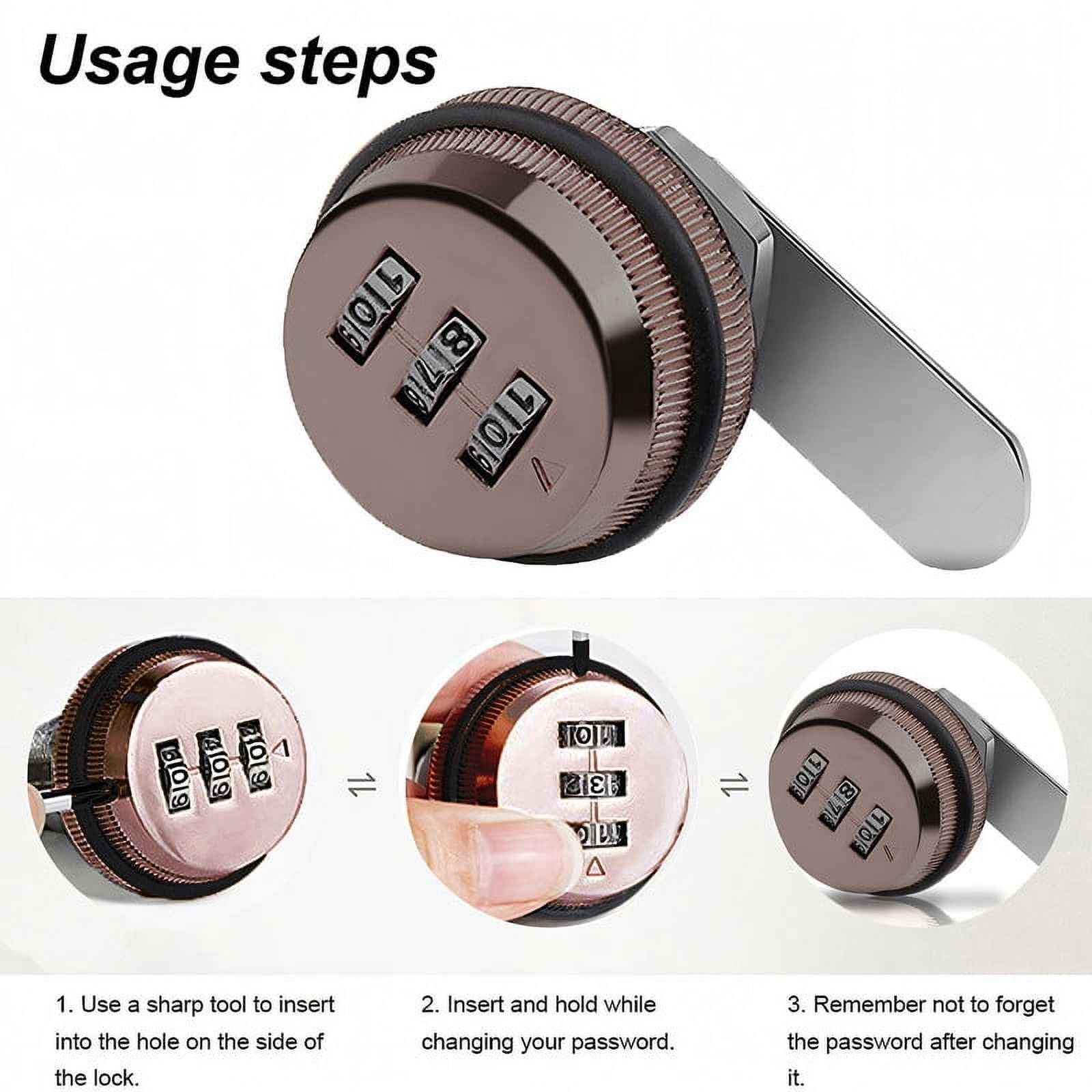 LNJBABAO 3 Pcs Security 3-Dial Combination Cabinet Lock for Door Cupboard