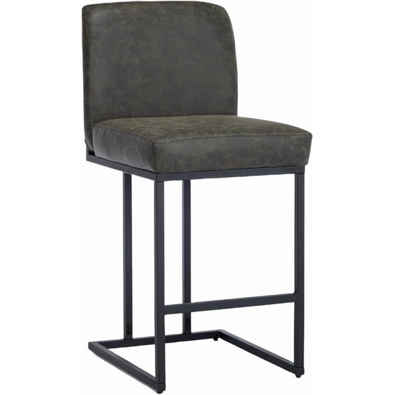 24" Bar Stools, Counter Height Bar Stools with Back, Modern PU Leather Barstools for Kitchen Island, Upholstered Bar Chair with Black Metal Frame Footrest