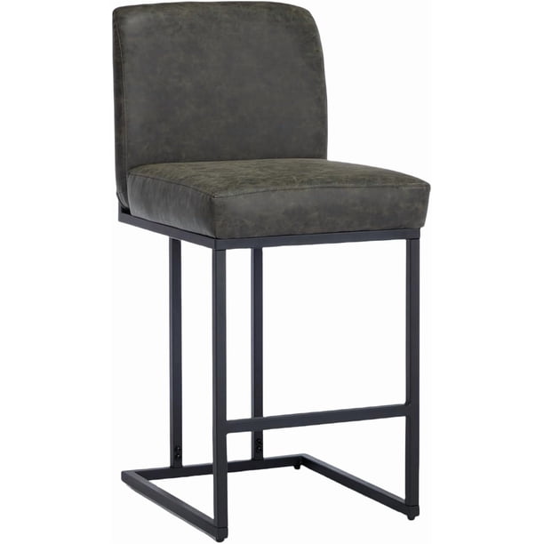 Garvee banco de bar de 24 pulgadas con respaldo, asiento tapizado en piel PU y patas metálicas resistentes, ideal para isla de cocina o barra desayunadora