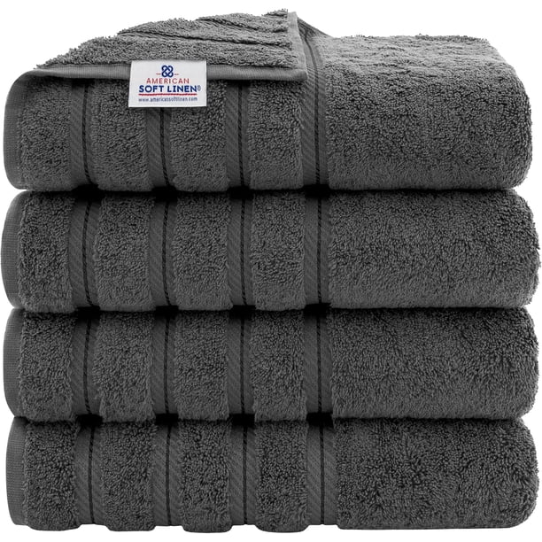 Toalla de baño de lujo de 4 piezas, toallas de baño turcas de algodón para baño, toallas de ducha grandes de 68 x 137 cm, gris oscuro
