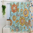 thumbnail image 3 of Turquoise Boho Floral Small Stall Shower Curtain, Waterproof Shower Curtains for Bathroom, Vintage Abstract Art Ethnic Flowers Washable Fabric Bath Curtain for Bathtub with Hooks 36x72 Inches, 3 of 9