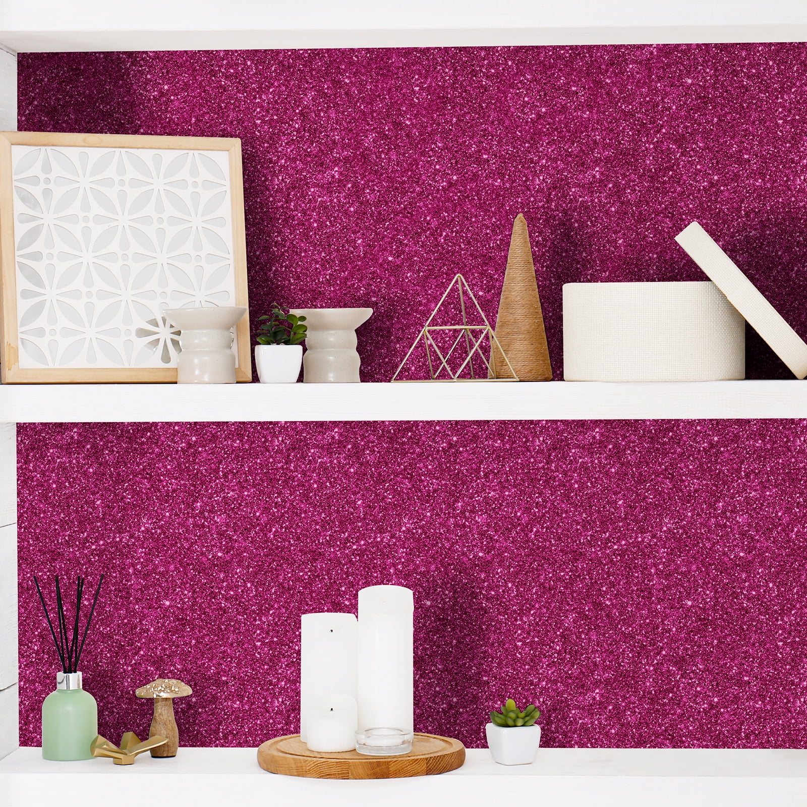 CHIHUT Hot Pink Glitter Peel and Stick Wallpaper Sparkly Pink Contact Paper for Cabinets Walls Removable Decorative Glitter Wall Paper Self Adhesive Textured Fabric Roll for DIY Crafts 15.7''x236''