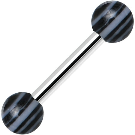 Black Eyebrow Ring - 18 Gauge Acrylic Black and Gray Stripe Straight Barbell Eyebrow Ring