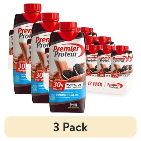 (3 pack) Premier Protein Shake, Cookies & Cream, 30g Protein, 11 fl oz, 12 Ct