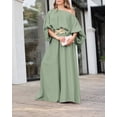 thumbnail image 4 of CHICME Womens Outfit Sets Skew Neck Lantern Sleeve Loose Tops and Zipper Fly Wide Leg Pants Two Piece Sets for Women Green-S, 4 of 9