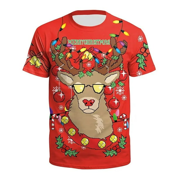 Camisetas de animales para hombres con estampado de alces de Navidad en 3d, ropa informal de verano para hombres, camisetas holgadas de gran tamaño, camisetas de manga corta Harajuku