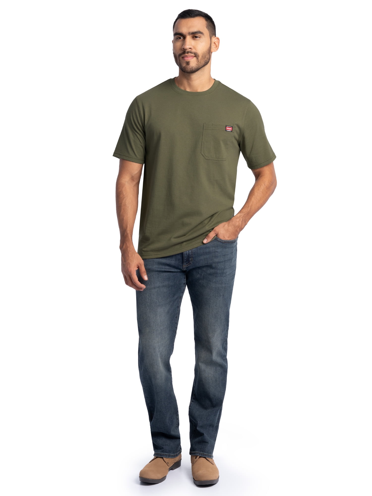 Wrangler Workwear Men's Short Sleeve Heavyweight Pocket Crew Work Shirt, size S-2XLT
